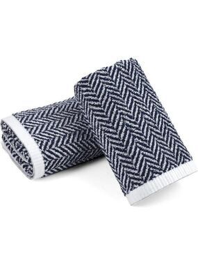 Cotton hand towels set of 2 soft absorbent striped bathroom kitchen guest decor